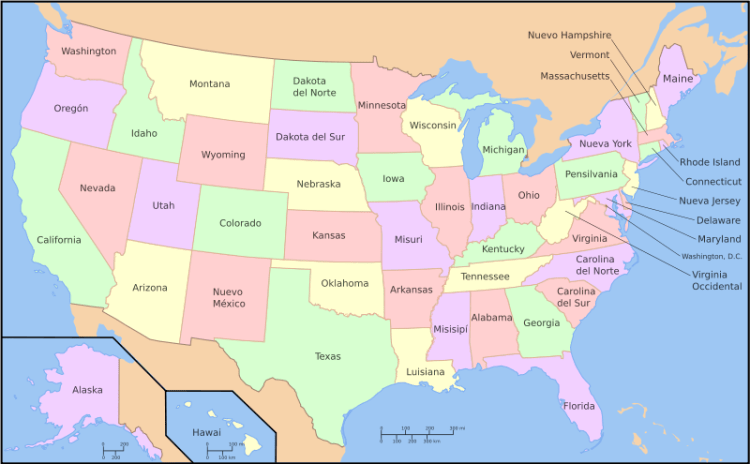 Mapa de Estados Unidos de America con Nombres